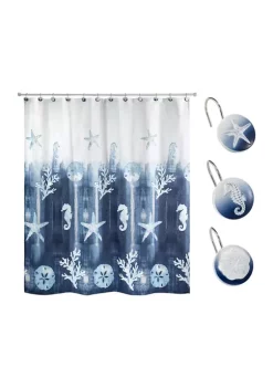 Budget 👏 Avanti Batik Coastal Shower Curtain-Hooks Set 💯
