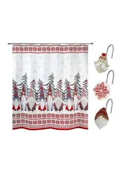 Hot Sale 🎉 Avanti 🎄 Christmas Gnomes Shower Curtain and Hooks Set 🥰